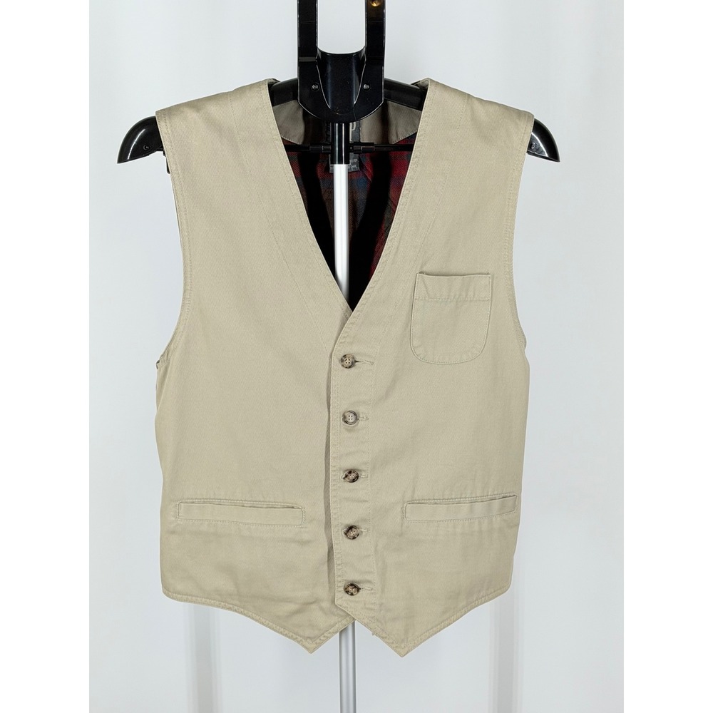 Vintage Gap Khaki Tan Canvas Plaid Lined Vest Women Small Workwear Academic